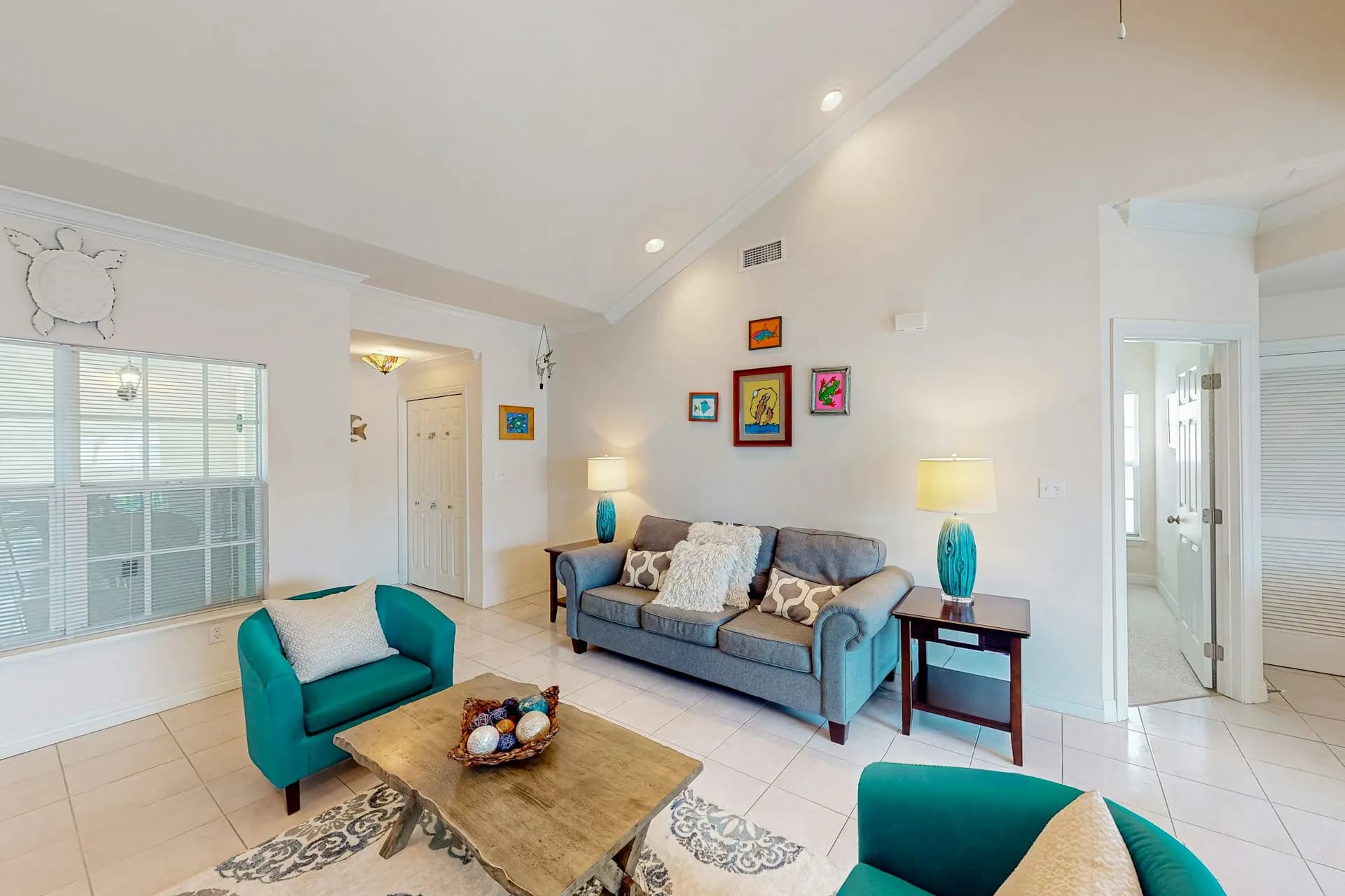 Dancing Turtle Cay living room with ocean view